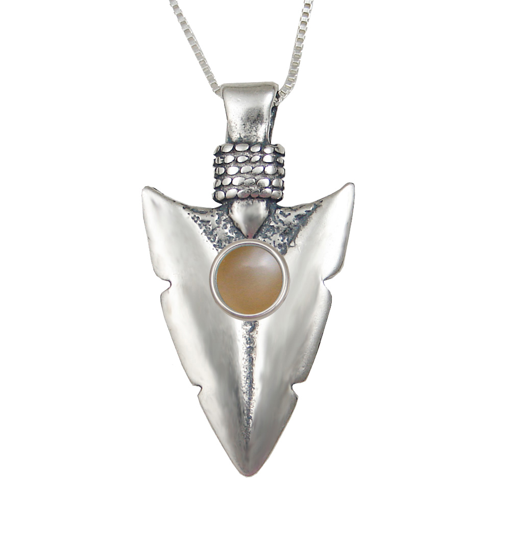 Sterling Silver Arrowhead of the Ancients Pendant With Peach Moonstone